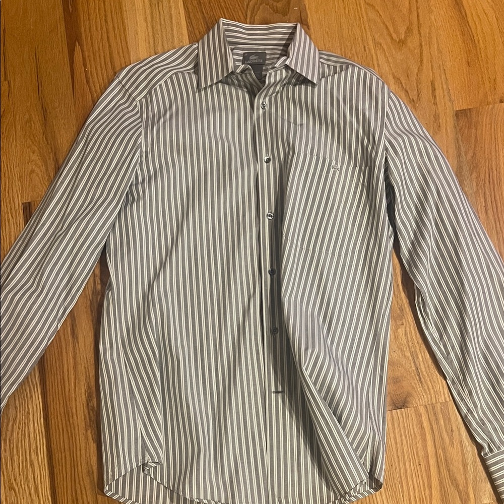 Lacoste Men's Black and White Striped Dress Shirt